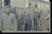 Group portrait of former political prisoners in the newly liberated Dachau concentration camp * 636 x 414 * (94KB)